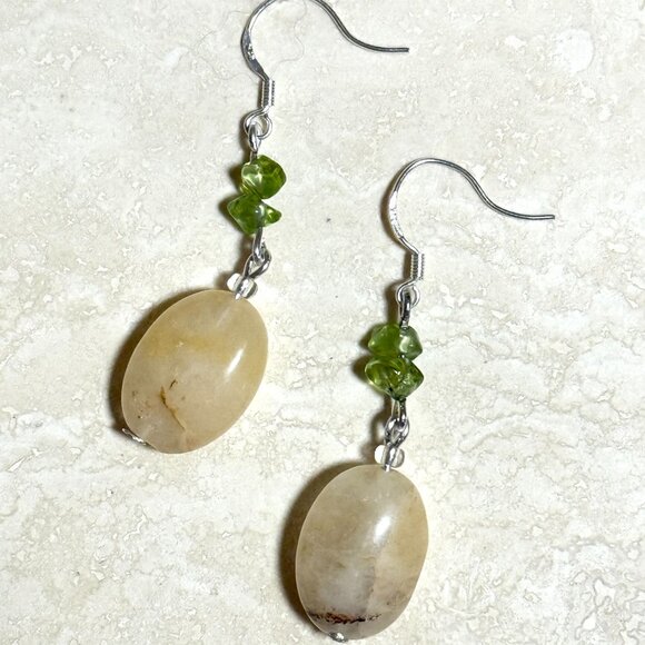 2/$20, Genuine Golden Healer Quartz & Green Peridot Gemstone Silver Earrings - Picture 2 of 11